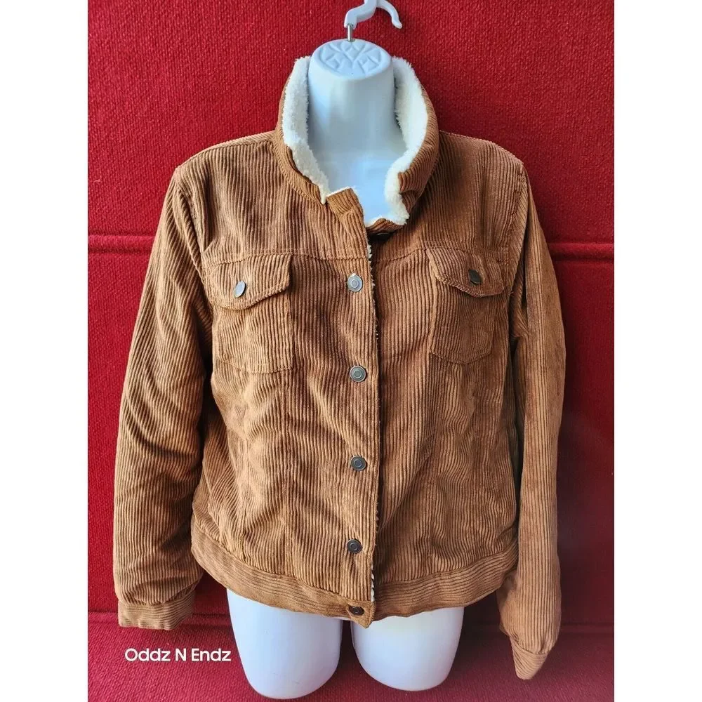 Ashley Girls Corduroy Sherpa-Lined Jacket Large Brown Cozy Button Up